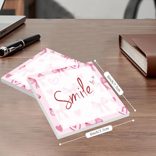 Cute Sticky Notes 3 x 3 in, 2 Pack Self Stick Note Pads with Fun Patterns, Strong Adhesive Memo Pads for Office School Home, 80 Sheets per Pad Cute Heart Bow - color: Cute Heart Bow