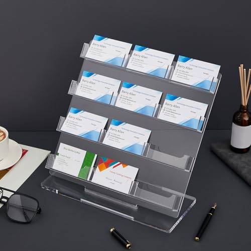 Dunzoom Business Card Holder for Desk, 12 Slots Acrylic Card Display Stand - style: 12 Slots