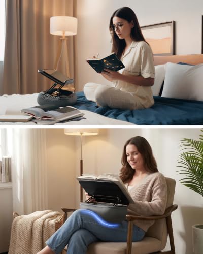 Viozon Lap Book Pillow Stand with Storage, Adjustable Beanbag Reading Pillow with Dark Wood Panel, Multi-Angle Book Holder for Hands-Free Reading in Bed or Sofa,Book Lover Essential,Soft Cushion b - color: Black