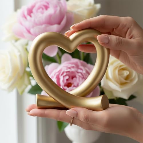 Lescafita Gold Heart Decor Sculpture, Love Heart Statue Modern Home Decor Accent for Living Room Bedroom Shelf Desk Tabletop, Wedding - color: Gold