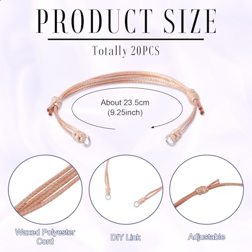 20Pcs Adjustable Braided Cords Bracelets Waxed Braided Thread Bracelets Handmade Half Finished Friendship Bracelet for DIY Women Jewelry Making Supplies (Burlywood) - color: Burlywood, size: 235mm