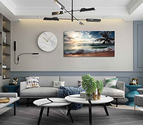 Yxbhhym Large Beach Ocean Canvas Wall Art Coast Sunset Sea Paintings Poster Seascape Picture Palm Artwork for Living Room Bedroom Home Decorations Wall Room Decor Modern Framed 24x48inches - color: Beach Wall Art, size: 48"L x 24"W