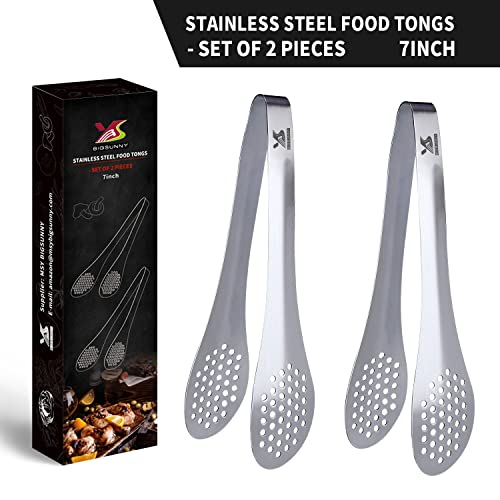 MSY BIGSUNNY 7inch Food Serving Tongs Stainless Steel Buffet Tongs (silver, 2pack) - color: silver 7" Serving Tongs