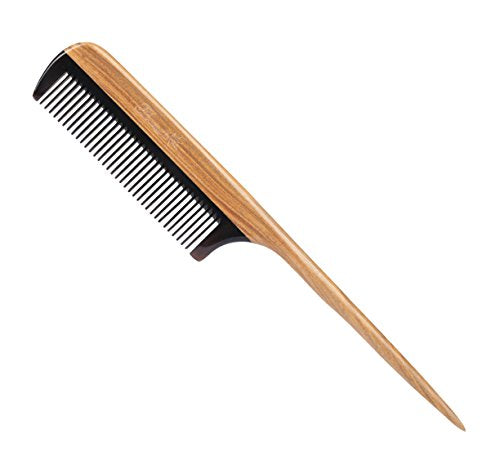 Breezelike Hair Comb for Women, Fine Tooth Detangling Wooden Tail Comb - color: Buffalo Horn Teeth and Sandalwood Handle
