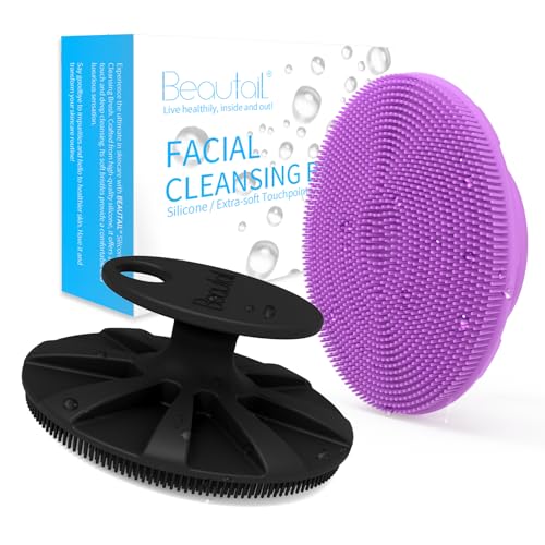 Silicone Face Scrubber 2 Pack, BEAUTAIL Manual Facial Cleansing Brush - color: Black+purple