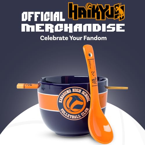 Silver Buffalo Haikyu! Karasuno High School Volleyball Club Ceramic Ramen Bowl with Chopsticks and Spoon, 20 Ounces - color: Haikyu!!, size: 20 Ounces (With Spoon)