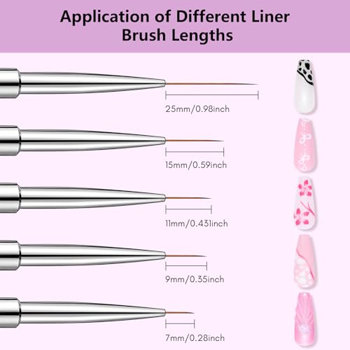 Makartt Nail Art Brushes Set: 5pcs Liner Brushes 7/9/11/15/25mm Thin Nail Art Design Brush with Cap Nail Polish Brush for Builder Gel 3D Nail Gel French Tip Tool Nail Painting - color: Blue
