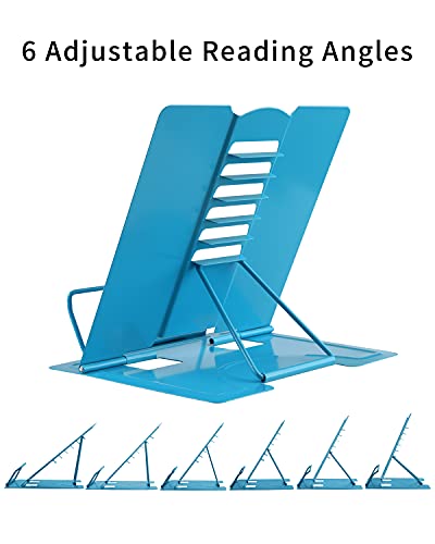 MSDADA Book Stand Metal Reading Rest Book Holder Adjustable Cookbook Documents Holder Portable Sturdy Bookstands for Recipes Textbooks Tablet Music Books with Page Clips (Sky Blue) - color: Sky Blue