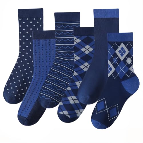 6 Pairs Mens Dress Socks, Men Business Cotton Crew Socks - color: Blue
