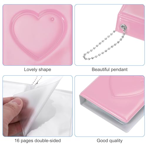 PATIKIL 3 Inch Mini Kpop Photocard Binder 2.5"x3.5" Album with 32 Pockets Small Bookshelf Love Heart Picture Holder Book for Collection, Pink - color: Pink
