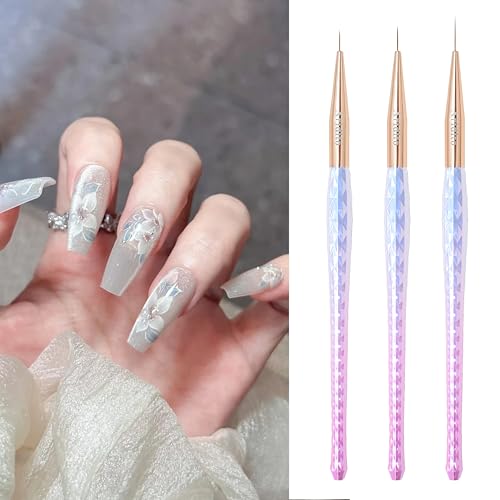 3pcs Pink-Silvery Nail Art Liner Brushes Set - color: Pink-silver