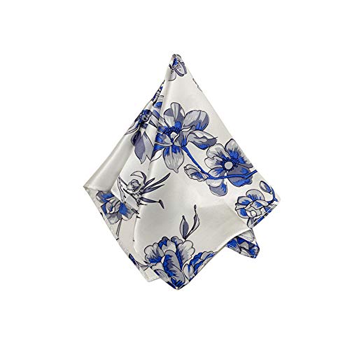 Bandana,handkerchief, hanky,silk cerpe satin with oriental art pattern - color: Flower Branch Blue Pattern