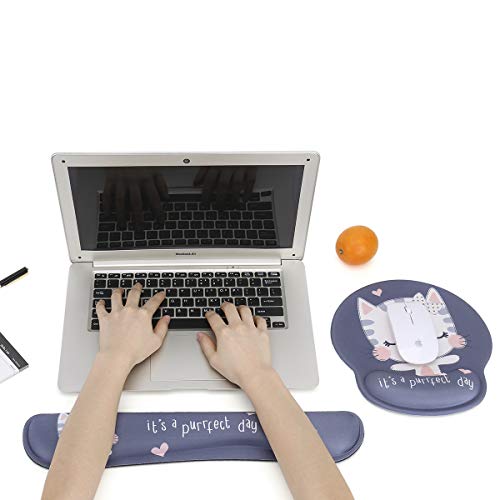 RICHEN Keyboard Wrist Rest and Mouse Pad with Wrist Support, Memory Foam Set for Computer/Laptop/Mac,Gaming and Office, Sturdy & Comfortable & Lightweight for Easy Typing & Pain Relief (Cute Cat) - color: Cute Cat