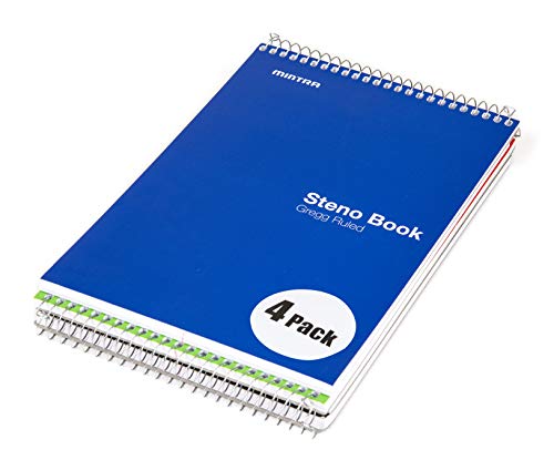 Mintra Office Steno Books Set - Top-Spiral Bound, Gregg Ruled, 70 White Sheets, Poly Primary Color Covered Notebooks for Office, Professional, School & Work, Note-taking, Writing Pads, 6"x9", 4 Pack - color: Primary Colors 4pk, size: Gregg Ruled