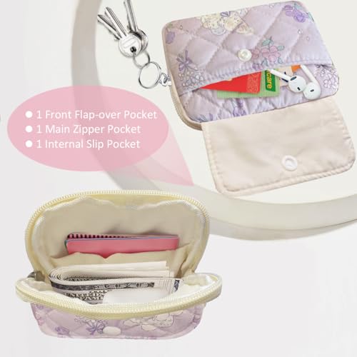 Cute Prints Cotton Quilted Coin Purse for Women Girls - color: PURPLE BOUQUET