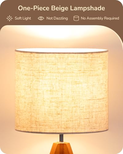 EDISHINE Tripod Table Lamp, Small Cute Bedside Lamp, 14.2 Inch, E26 Base - color: Light Brown