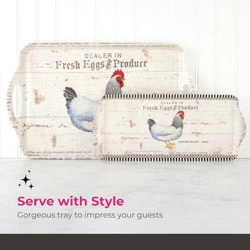 Pimpernel On the Farm Melamine Tray – (17.75" x 13") Rustic Farmhouse Platter with Fresh Produce & Egg Stand Artwork, Durable Serving Piece for Dining, Kitchen, Snacks & Entertaining - size: 18.9" x 11.6" x 1", style: On The Farm