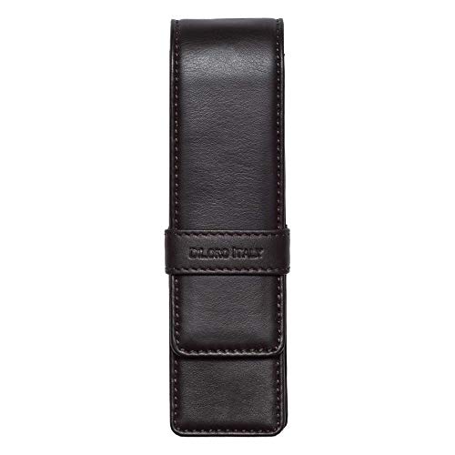 DiLoro Leather Double Pen Case Pencil Pouch Holder for Two Fountain Ballpoint Rollerball Pens and Pencils (Espresso Dark Brown) - color: Espresso Dark Brown