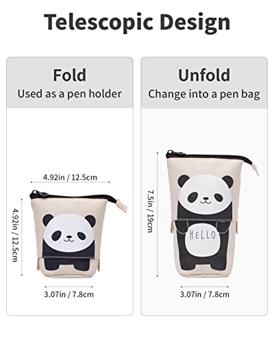 Sooez Standing Pencil Case, Cute Stand up Pencil Pouch, Telescopic Pen Bag - color: Beige Panda