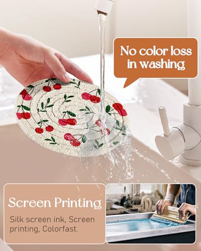 Absorbent Cup Coasters Set of 6 with Holder, Cherry - color: Cherry