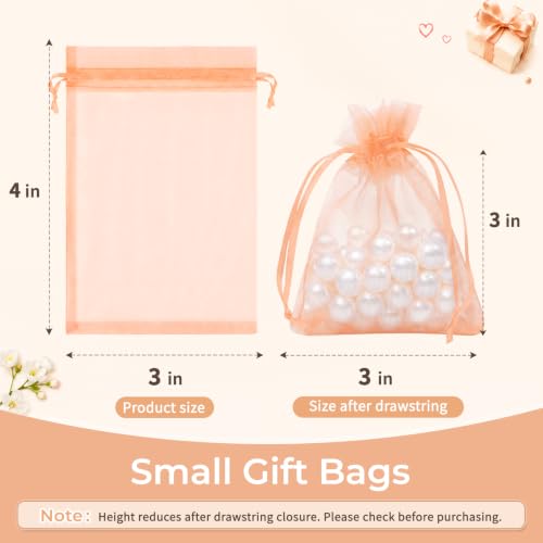 Crweety 50PCS Organza Bags 3x4 Peach Small Gift Bags Mesh Drawstring - color: Peach