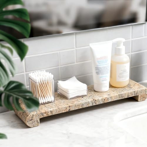 16"x4" Natural Marble Tray Pedestal Stand, Bathroom Counter Stone Trays - color: Kashmir Gold