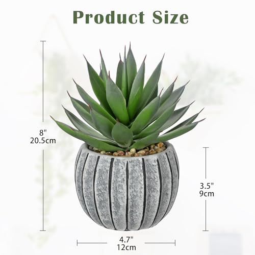 Briful Artificial Aloe Succulent Plant in Aged Cement-Look Ceramic Pot – 8" Tall Faux Agave Plant with Decorative Pebbles – Realistic Desk or Shelf Decor for Home, Office, Bathroom - color: Black Vintage Vase
