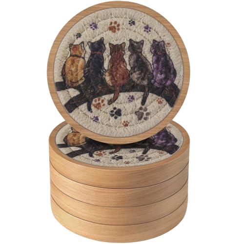 Wood Coasters for Drinks, Eykao Absorbent Coaster Sets of 5, Woven Drink Coasters for Coffee Table, Housewarming Gift for Farmhouse Home Decor,4 inches - color: Colorful