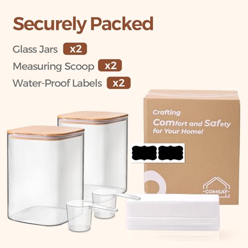 ComSaf Glass Storage Jars with Bamboo Lids 3.6 Qt 2 Pack Large Wide Mouth - color: 3.6Qt-Square-2 Pack
