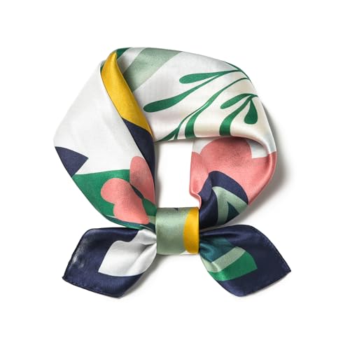 100% Mulberry Silk Scarf - 21" Square Lightweight Neckerchief, Gift Packed - color: Green-2