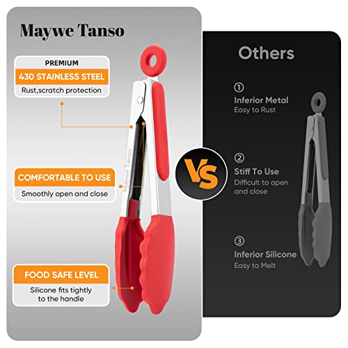 Small Silicone Tongs for Cooking, 3 PCS 7-Inch Mini Serving Tong - color: 7"-MultiColor