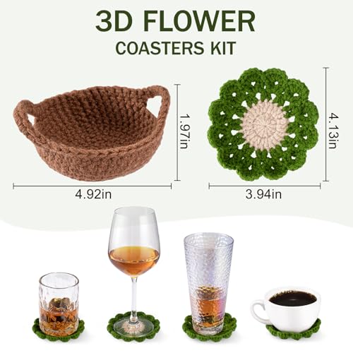 Crochet Flower Coaster Set Handmade Cotton Doily Boho Decor,4pcs