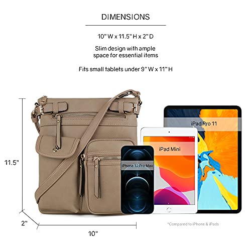 SG SUGU Katie Lightweight Medium Crossbody Bag Shoulder Bag with Multi Pocket for Women - color: Khaki
