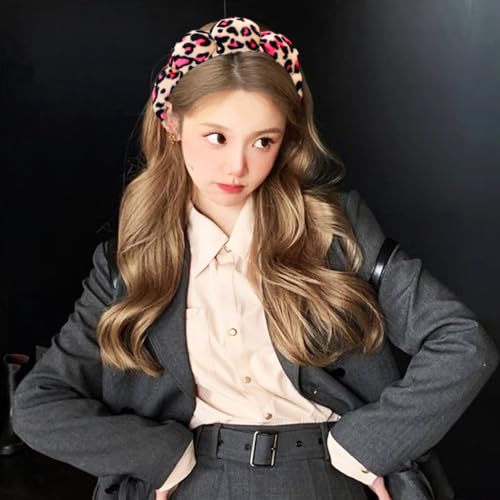 Tetizo Spa Headbands for Washing Face Wristband Set Sponge Makeup Skincare Headband Wrist Towels Bubble Soft Terry Towel Cloth Hairband for Women Puffy Headwear Non Slip Thick Thin Hair Headwear - color: Leopard Red