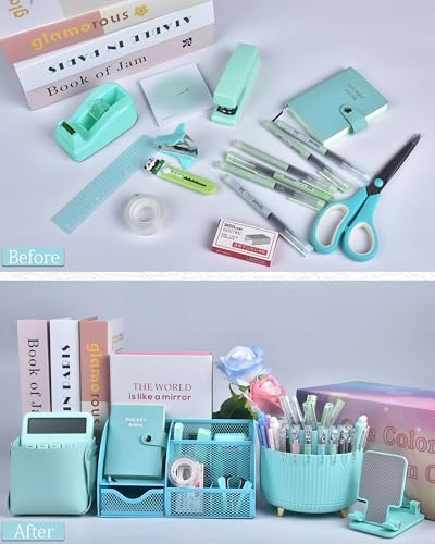 LXEVIHK Green and Blue Desk Accessories 21-Piece Office Supplies Gift Set - color: green+blue
