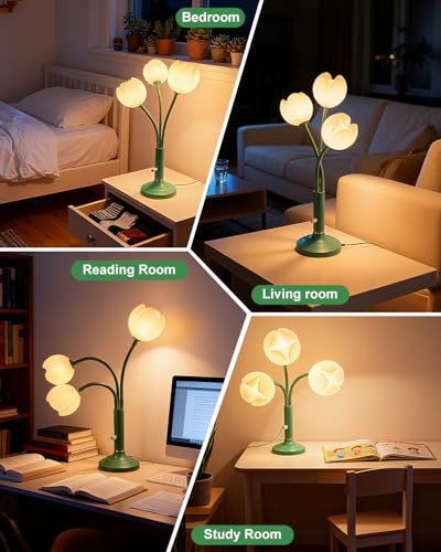 Lightdot Flower Green Table Lamp Dimmable 3 Bulbs Included Gift for Nursery - color: 12-Green-Flower-3U