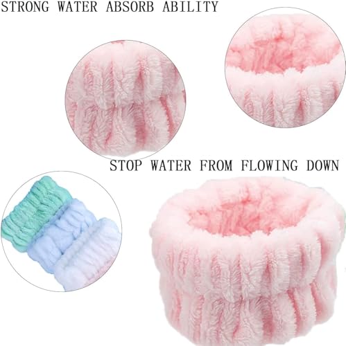 2 Pcs Spa Face Washing Wristbands,Microfiber Wrist Towels Absorbent Facial Elastic Wristbands Makeup Wash Wrist Towels,Reusable Absorbent Stop Water Run Down Arms (Blue,Pink)