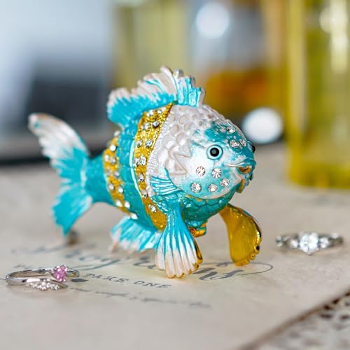 YU FENG 3.1 Inch Tropical Fish Trinket Box, Hinged Enamel Jewelry Box - color: Goldfish