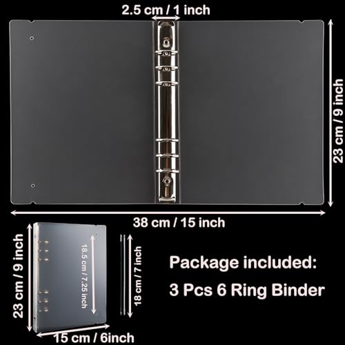 Briartw 3 Pcs A5 6 Ring Binder for Home Office School Supply,1'' Round-Ring Storage Book Binder,Storage Folder,Holds Up to 8x5.7 for Paper,Documents and Page Protectors Pockets