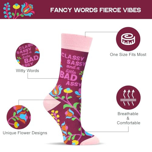 Funny Socks for Women and Teenage Girls, Cute Crazy Unique Novelty Gifts - color: B-bad-redpink-1