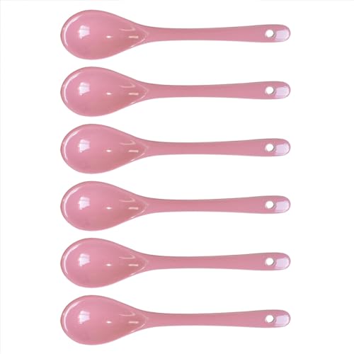 Pink 6 pcs Porcelain Egg Spoons Ceramic Spoons 4.7 inch Coffee Dessert Yogurt Tea Milky Tea - style: Pink