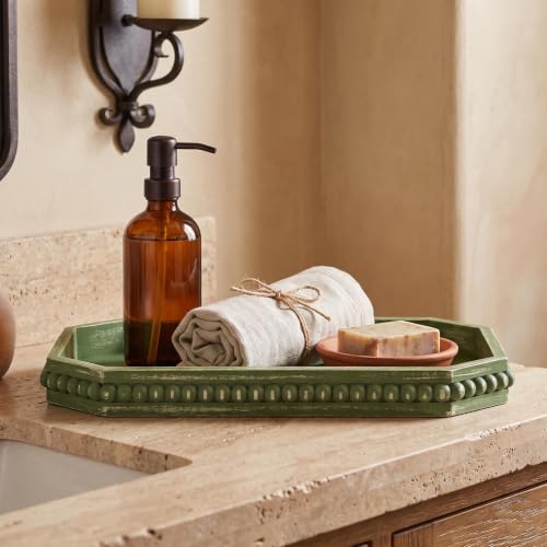 Hrastany Sage Green Wood Decorative Tray, Coffee Table Tray for Ottoman - color: Burnt-z8, size: 15.7" x 10.2" x 1.6"