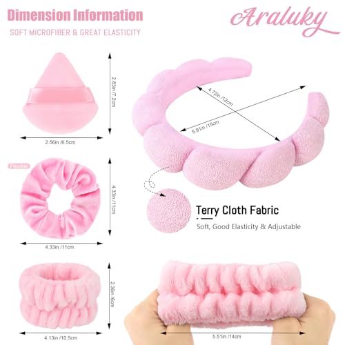 Spa Headband Set, 7Pcs Puffy Terry Cloth Headband and Wristband for Skincare, Makeup, Yoga, Shower, Spa Party, Sleepover Party, Pink - color: Pink
