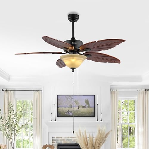 JONATHAN Y Poinciana 52" Coastal 3-Light Palm Leaf Ceiling Fan, Dark Brown - color: Dark Brown