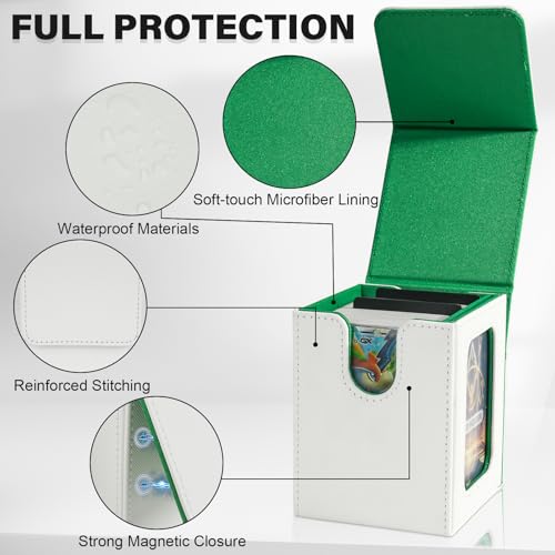 Card Deck Box for MTG Commander, Deck Case Holds 100 Double-Sleeved Cards - color: White & Green, size: 1 Box