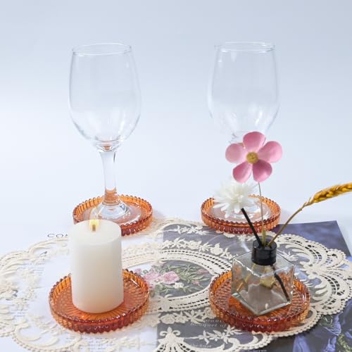 Crystal Glass Coaster 6 Pack Round Cup Drinks Coasters,Amber - color: Amber