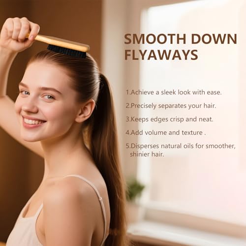 SWEET VIEW Boar Bristle Slick Back Hair Brush - color: Wood Color