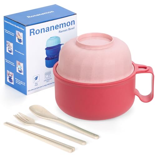 Large Ramen Bowl,40oz Ramen Noodle Bowls Microwavable, Ramen Cooker with strainer, Microwave Pasta Cooker, Gift for College Boys Girls Male Female Dorm Room Essentials Instant Lunch - color: Pink