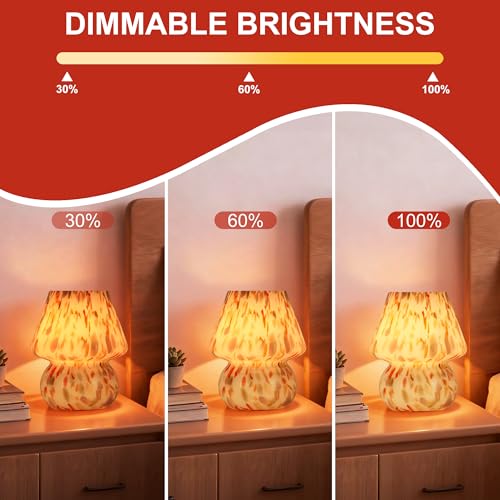 Mushroom Lamp with LED Bulb, Small Glass Bedside Lamp - color: Dusty Rose&Burnt Orange