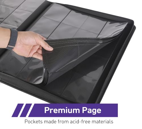 Top Loader Binder 16 Pocket, Holds 640+ Cards in 3" x 4" Toploaders, Ringless 20 Double-Sided Sleeves, Side-Loading, Spine Label with Maker Pen Toploader Binder for TCG, MTG, Sports Cards - color: Purple, size: 16-Pocket, Holds 640 Cards